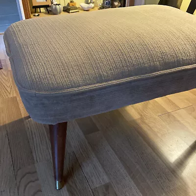 Mid Century Modern Beige Cloth Bench Ottoman Foot Stool Teak Tapered Legs • $28