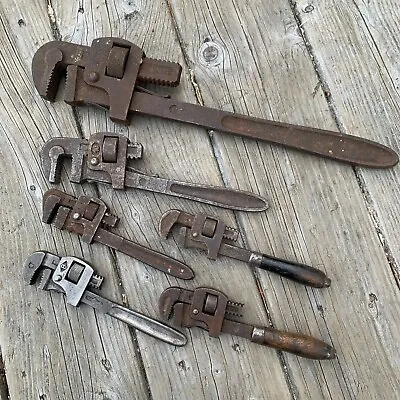 Lot Of 6 Vintage Monkey Pipe Adjustable Wrenches - Stillson Antique Tools Wrench • $54.69