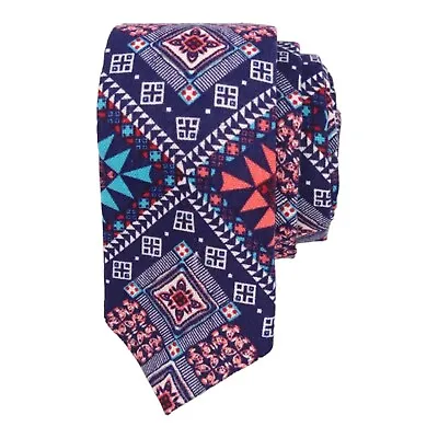 1901 Nordstrom Mens Slim Tie Linen Aztec Southwestern Print Narrow Dress Necktie • $12.78