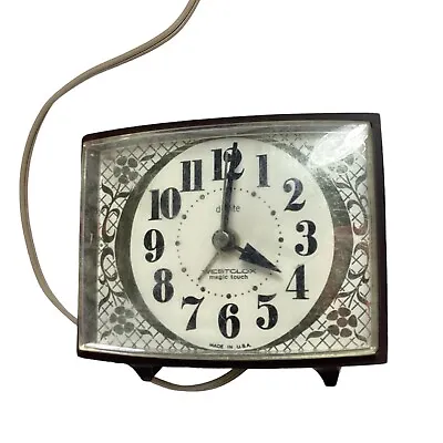 VTG 70’s Westclox Magic Touch Dislike Wood Tone Nightstand Alarm Clock Works • $10.49