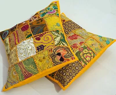 Indian Handmade Patchwork Cushion Cover Cotton Pillows Gypsy Pillow Cover 20x20  • £9.99