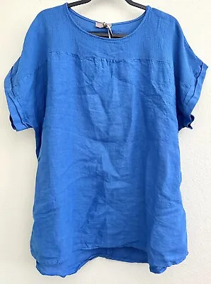 SAIPH LAB Peasant Top Boho Blouse Shirt Linen Italy Crochet Cobalt Blue Plus 3X • $47.42