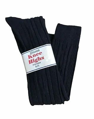 Vintage Misses Knee Highs Cable Knit Acrylic Blend Navy Blue (1) Pair Socks NEW • $30