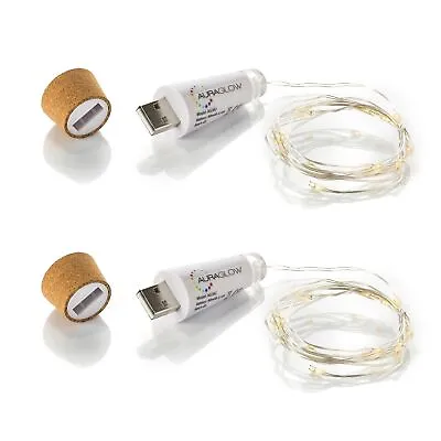 Auraglow Rechargeable USB LED Bottle Cork Wire Fairy String Lights  - Twin Pack • £9.99