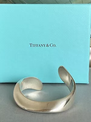 Tiffany & Co 925 Medium Solid Sterling Silver Elsa Peretti Cuff  Bangle  &  Box • $485.86