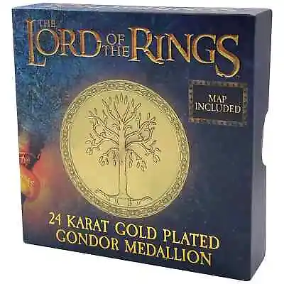Lord Of The Rings 24k Gold Plated Gondor Medallion & Map + Stand Limited Edition • £13.77