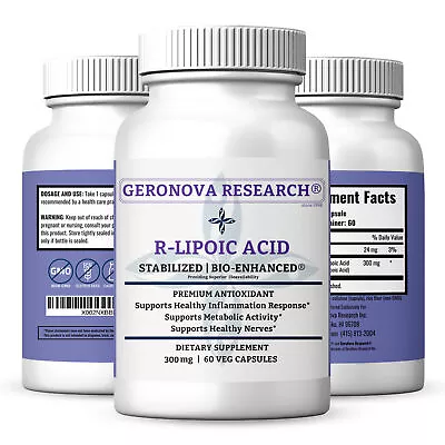 Bio-Enhanced R-Lipoic Acid 300mg 60 Caps - Geronova Research • £62.93