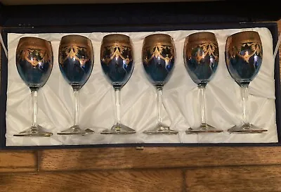 Murano Wine Goblets. 24K Gold Leaf. 6 Goblet Set In Case. Purchased In Venice • $600