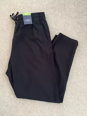 M&S WOMENS BLACK HIGH WAISTED TAPERED LINEN RICH TROUSERS Size 12 Short Bnwt • £17.99