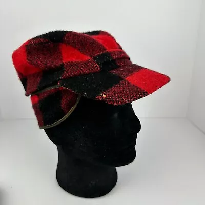 Vintage Woolrich SM Hat Buffalo Plaid Trapper Cap Barn 50s Hunting Ear Flaps USA • $22.99