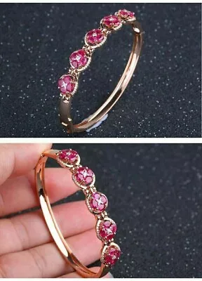 6Ct Round Cut Red Ruby 14K Rose Gold Over Women's Vintage Pretty Bangle Bracelet • $281.20