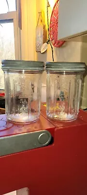 $35 • Buy Vintage Ball Freezer Jar Pints Ribbed Wide With Matching Lids Pair Of 2