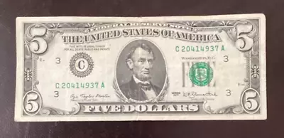 Vintage $5 Dollar Bill 1977 Series C20414937A Philadelphia FR • $8.95