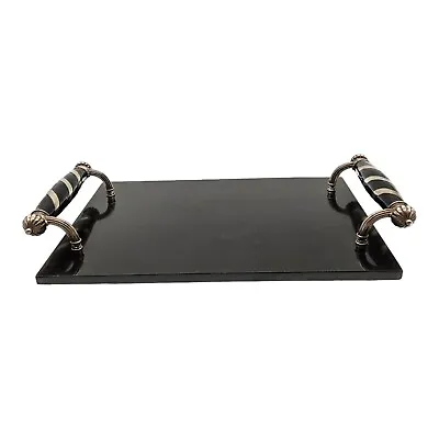 Vintage Black Marble Tray Metal Handles Footed Ornate Modern Bar Vanity 12x8  • $49.99