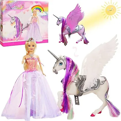 Rainbow Braided Hair Unicorn Princess Doll Playset 12  Fashion Fairy Tale Doll • £16.99