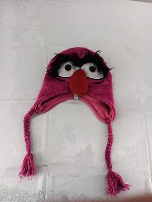 Disney The Muppets Animal Knit Hat Pink Lined Red Nose Faux Fur Eyebrows Tassels • $15