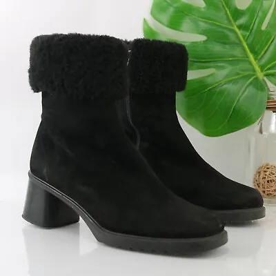 La Canadienne Women'sWaterproof Boots Size 8 Black Suede Fur Cuff Block Heel • $135.20