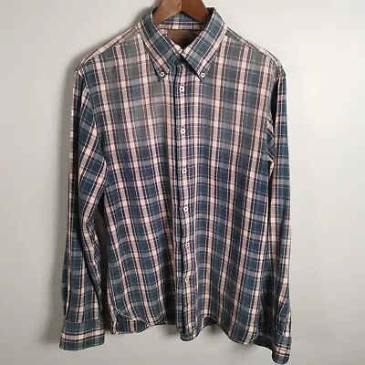 GANT RUGGER Shirt Large L Green Red Check Outdoor Sport Hiking Walking 1277 • £12.49