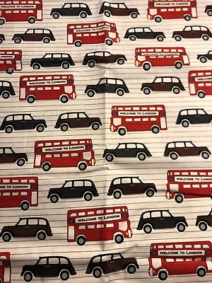 VTG WISBRUN KAUFMAN FABRIC ENGLISH Cotton NEXT STOP LONDON CABS TAXI RED BUS 18  • $8.99