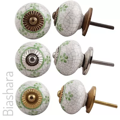 £2.60 • Buy Green CERAMIC DOOR KNOB Vintage Crackle Cupboard Handles Floral Cabinet Drawer 