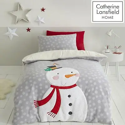 £22.95 • Buy Catherine Lansfield Cosy Snowman Fleece Duvet Cover Sherpa Grey Bedding Sets