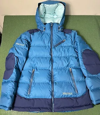 Marmot Blue 700 Fill Down Puffer Full Zip Hooded Jacket Coat • Men’s Medium • $119.99