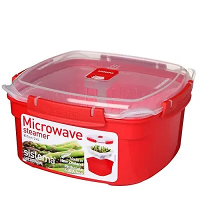 Sistema Microwave Steamer With Removable Steamer Basket 2.4 L BPA-Free Red/Clear • £10.08