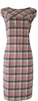 Womens Laura Ashley Pink Grey Check Plaid Wool Mix Pinafore Shift Dress 18 Vgc. • £44.99