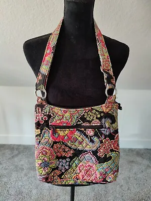 Vintage Vera Bradley Black Pink Floral Paisley Fabric Quilted Shoulder Bag Purse • $12