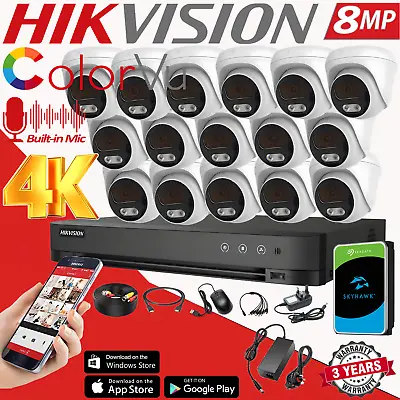 HIKVISION 4K ColorVu Audio 8MP Camera CCTV Security System Night Vision Outdoor • £150