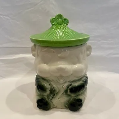 Vintage Black And White Panda Bear Ceramic Cookie Jar W/ Bamboo Japan • $28