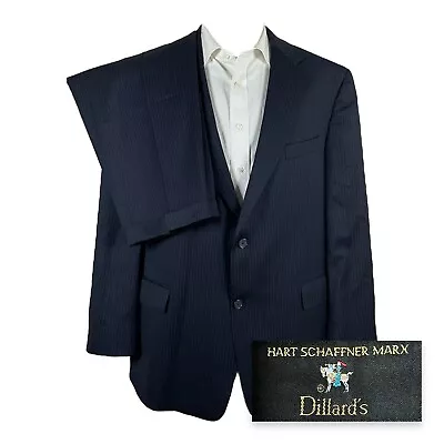 Hart Schaffner Marx 2 Piece Suit Mens 42L 34x30 Solid Black Three Button Pleated • $99