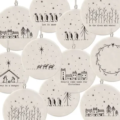 East Of India Flat Christmas Bauble Hanging Decoration Porcelain Gifts. • £5.70