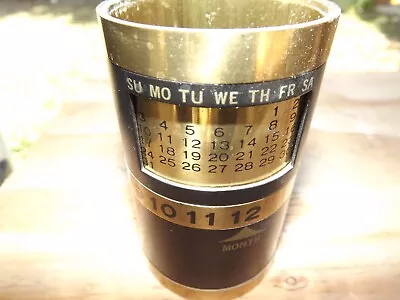 Vintage Brass And Black Perpetual Calendar Pencil Pen Cup Desk Midcentury • $35