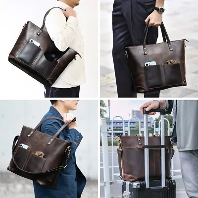 4in1 Men Genuine Leather Tote Bag Shoulder Bag Crossbody Bag Handbag 42x31x15cm • $98.98
