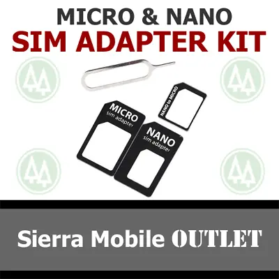 SIM Card Adapter Kit • MICRO + NANO SIM Size Converter Plus SIM Eject Pin • NEW • $1.98