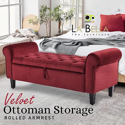 Storage Ottoman Bench Seat Blanket Chest Arm Couch Bed Foot Stool Velvet Large  • $229
