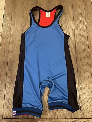 Men's Vintage Cliff Keen Reversible Wrestling Singlet Spandex Blue Red Small • $52