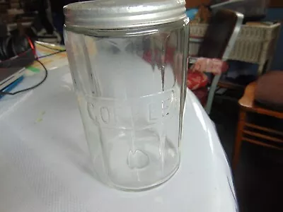 Vintage 12 Panels 7     Hoosier Glass Ribbed Coffee Jar Canister Aluminum Lid  • $19.99