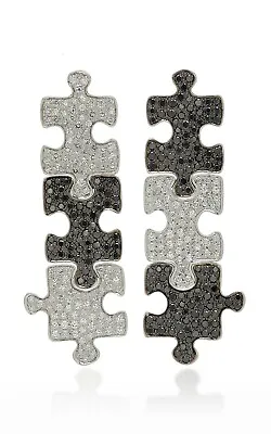 Rich Black Onyx & Vivid White CZ 6.48TCW Puzzle Piece Drop Earrings 925 Silver • $320.99
