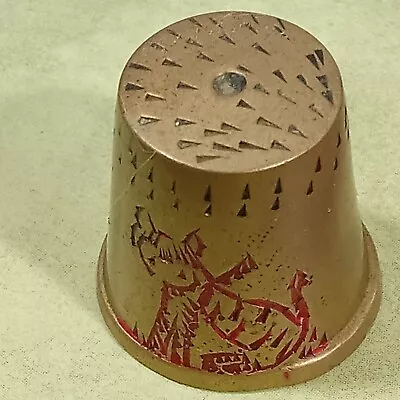 Brass Cat Decorative Thimble Etched Red Kitten Caricature 1 Inch • $13