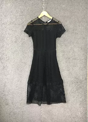 Atmos Here Womens Dress 6 Black Short Sleeve Midi Mesh Cut Outs Goth Rock Chick • $29.95
