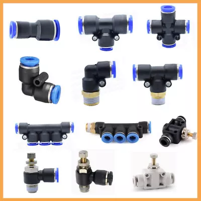 Pneumatic Push In Fittings Air Water Hose Tube Stem Nylon Speed Join Adapter Tee • $5.56