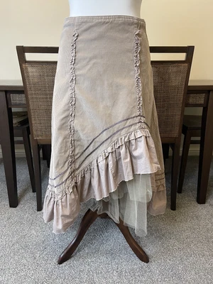 £24.99 • Buy Y2k Bay Trading Beige Cord Corset Net Tulle Layer Boho Skirt Size UK 10