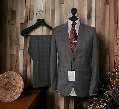 £950 Gent's PAUL SMITH London GREY Kensington SLIM Fit CHECK Suit 38R W36  L33  • $311.21