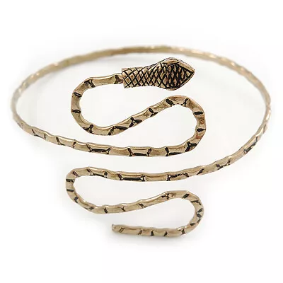 Hammered Snake Upper Arm Armlet Bracelet In Aged Gold Plating Flex • £15.90