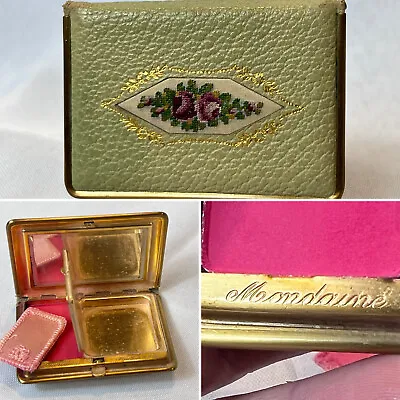 Mondaine Compact Vanity Book Floral Embroidery Makeup Mirror Powder Rouge NY • $149.95