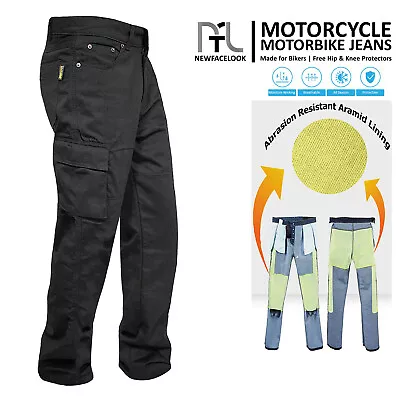 Mens Black Motorbike Motorcycle Cargo Jeans Aramid Protective Lined Armour Pants • £42.99