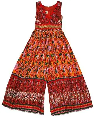 MIGNON Paris 1960s Boho Hippie Orange Red Jeweled Sequin Saree Jumpsuit Romper • $173.55