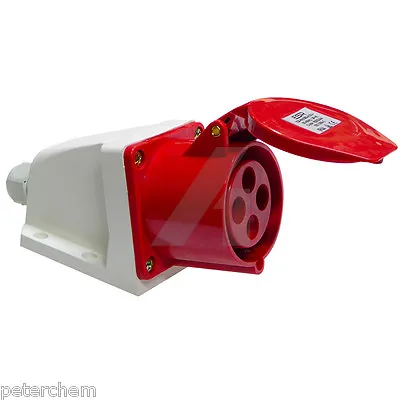 16 Amp 4 Pin Weatherproof Socket IP44 Industrial Connector 415V 3 Phase Red 16A • £8.80